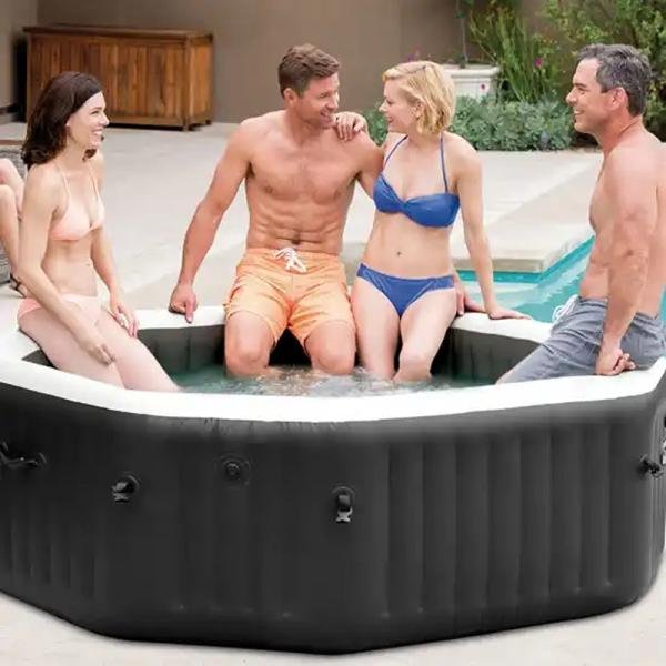 INTEX 4-PERSON ONYX BLACK OCTAGON COMBO SPA SET, (220-240Volt), Age 6+ - 28458