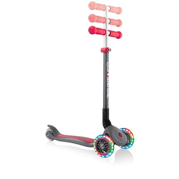 GLOBBER PRIMO FOLDABLE LIGHTS SCOOTER - RED/GREY - 432-120-2