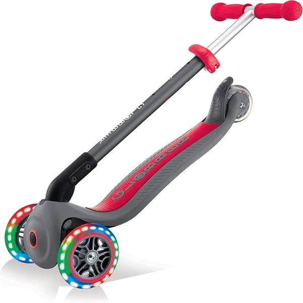 GLOBBER PRIMO FOLDABLE LIGHTS SCOOTER - RED/GREY - 432-120-2