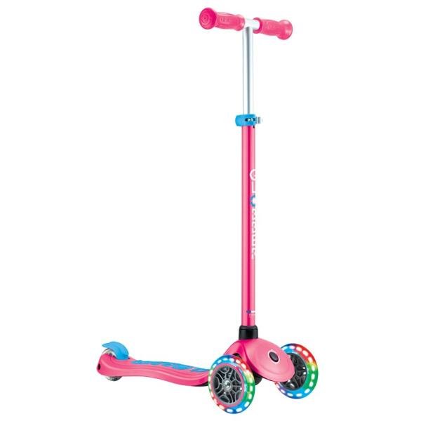 GLOBBER PRIMO FOLDABLE PLUS LIGHTS - FUCHSIA/SKY BLUE