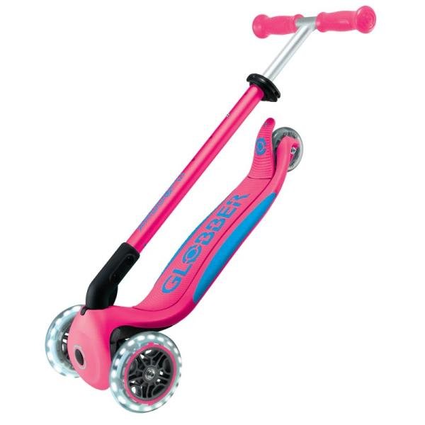 GLOBBER PRIMO FOLDABLE PLUS LIGHTS - FUCHSIA/SKY BLUE