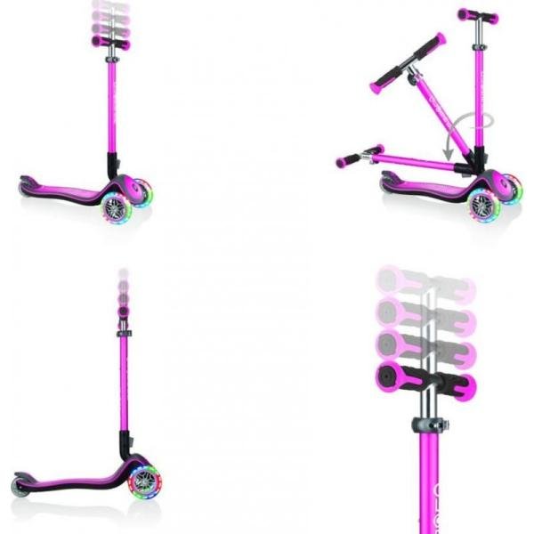 GLOBBER ELITE DELUXE LIGHTS SCOOTER - DEEP PINK - 444-410