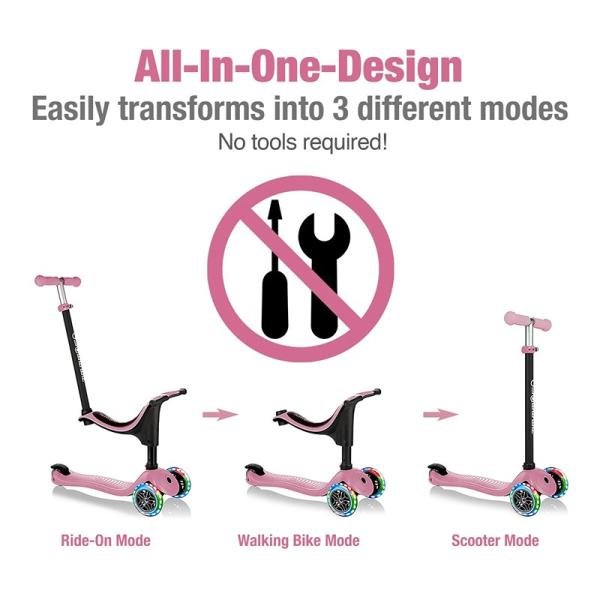 GLOBBER GO•UP SPORTY LIGHTS SCOOTER - PASTEL PINK