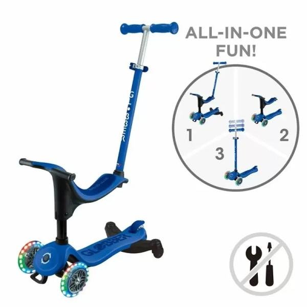 GLOBBER GO•UP SPORTY LIGHTS SCOOTER - NAVY BLUE/DARK BLUE