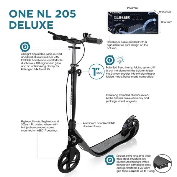 GLOBBER ONE NL 205 DELUXE SCOOTER - TITANIUM/ CHARCOAL GREY - 478-100