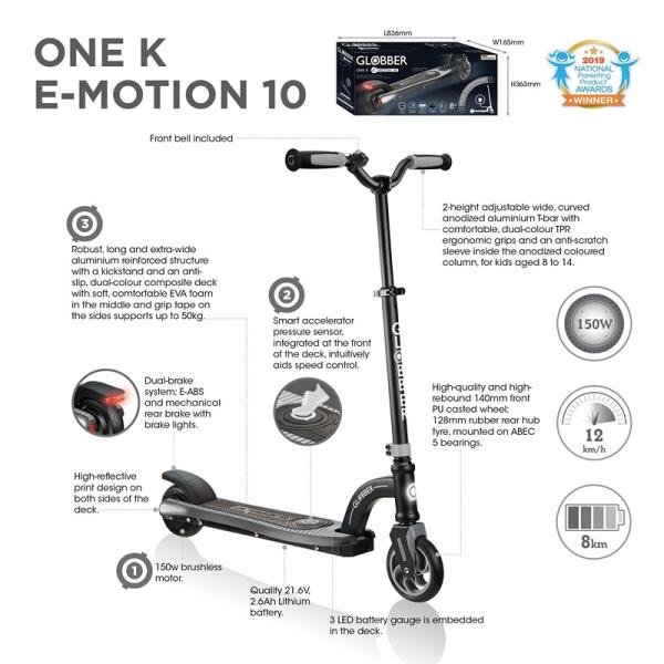 GLOBBER ONE K E-MOTION 10 ELECTRIC SCOOTER - GREY/BLACK - 650-120-4