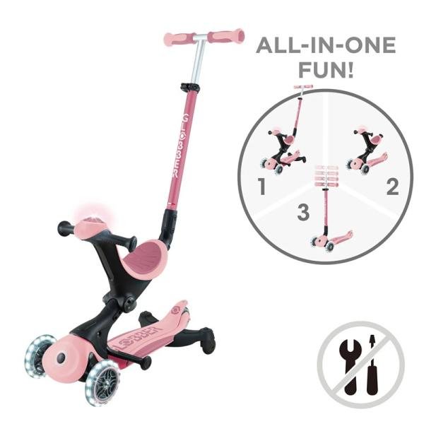 GLOBBER GO•UP ACTIVE LIGHTS SCOOTER - DEEP PASTEL PINK