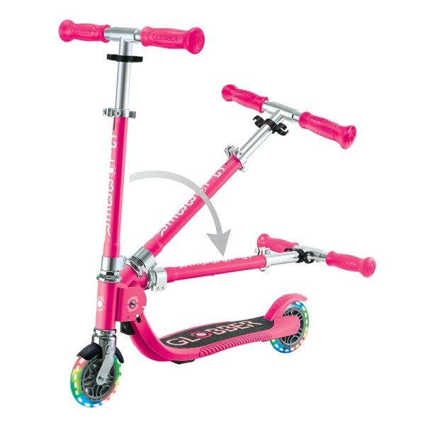 GLOBBER FLOW FOLDABLE JUNIOR LIGHTS SCOOTER - FUCHSIA