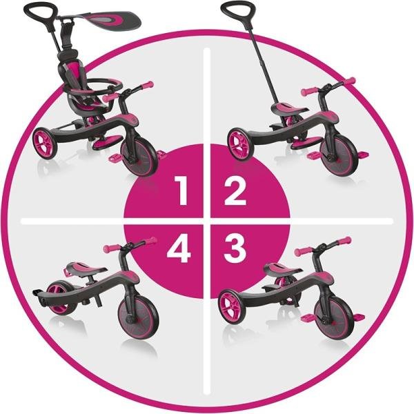 GLOBBER TRIKE EXPLORER TRICYCLE (4 IN 1) - FUCHSIA PINK - 632-110-2