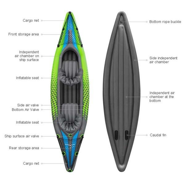 OCEANX SEAFLO INFLATABLE KAYAK TANDEM GREEN - OXSFIK12PVC