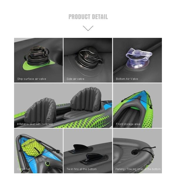 OCEANX SEAFLO INFLATABLE KAYAK TANDEM GREEN - OXSFIK12PVC