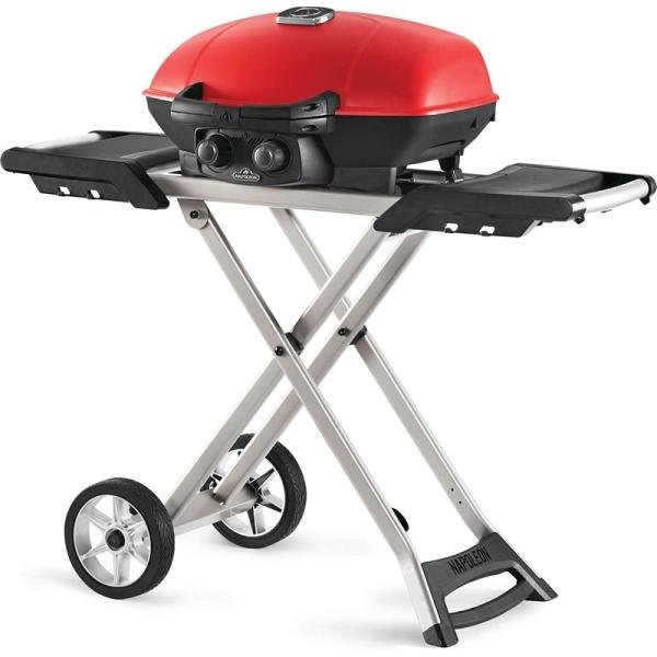 NAPOLEON TRAVELQ TM 285W PORTABLE GRILL WITH SCISSOR CART & GRIDDLE RED / BLUE - TQ285X-BK/RD-1-RC