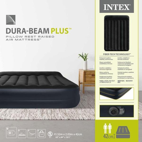 INTEX DURABEAM QUEEN PILLOW REST AIRBED W/E.PUMP(152x203x42) 64124