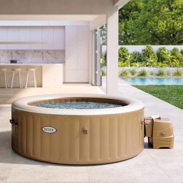 INTEX 4-PERSON SAHARA TAN ROUND BUBBLE SPA SET, (220-240 Volt), Age 6+ - 28426