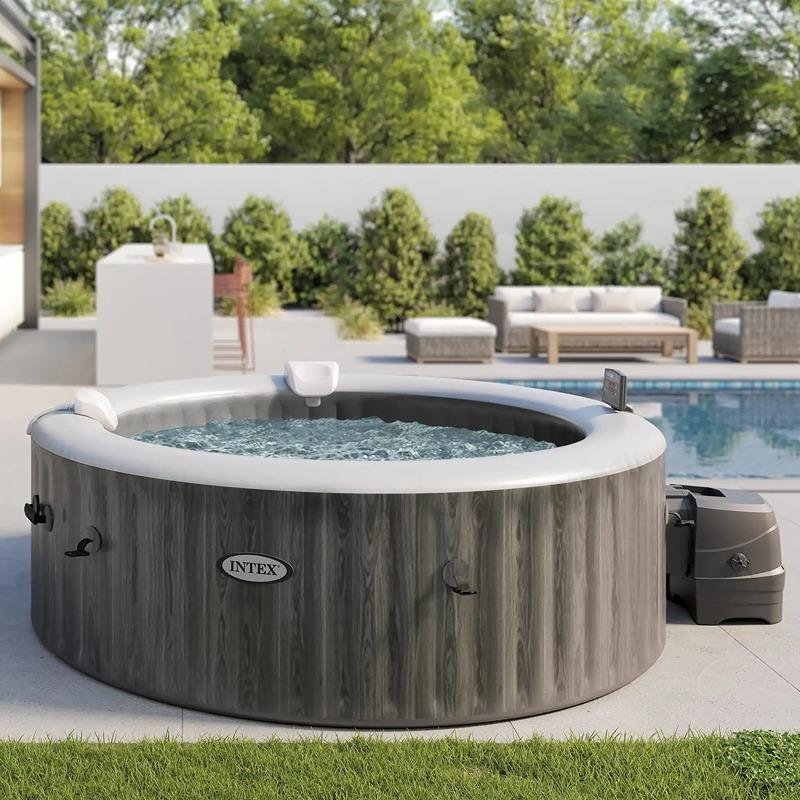 INTEX 4-PERSON GREYWOOD DELUXE ROUND BUBBLE SPA SET, (220-240 Volt), Age 6+ - 28440