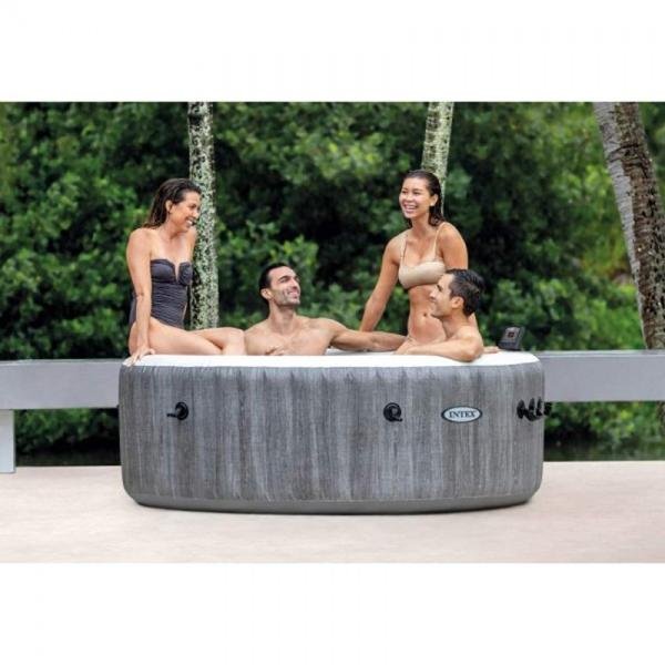 INTEX 4-PERSON GREYWOOD DELUXE ROUND BUBBLE SPA SET, (220-240 Volt), Age 6+ - 28440