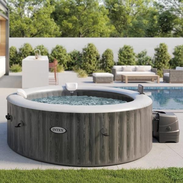 INTEX 6-PERSON GREYWOOD DELUXE ROUND BUBBLE SPA SET, (220-240 Volt), Age 6+ - 28442