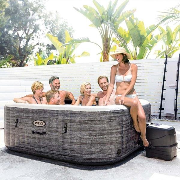 INTEX 6-PERSON GREYSTONE DELUXE SQUARE BUBBLE SPA SET, (220-240 Volt), Age 6+ - 28452