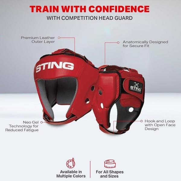 STING COMPETITION AIBA HEAD GUARD - L - RED - S2AH-0203