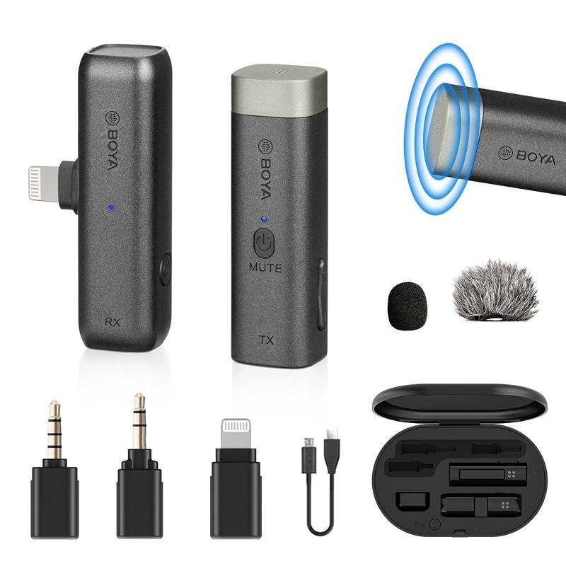 Boya BY-WM3D Wireless Lavalier Microphone, 2.4G True wireless mic for iphone, ipad, cameras and 3.5mm smartphones-Black-BY-WM3D