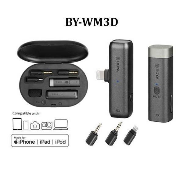 Boya BY-WM3D Wireless Lavalier Microphone, 2.4G True wireless mic for iphone, ipad, cameras and 3.5mm smartphones-Black-BY-WM3D