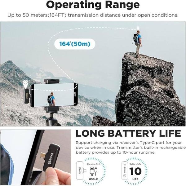 Boya 2.4Ghz wirless micrphone, 1+2, Mfi Lightninig, USB type-C for Android devices-BY-WM3T2-U2