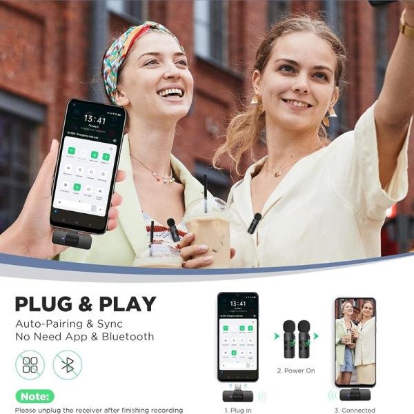 Boya 2.4 GHz Dual Omnidirectional Wireless Microphone System for Android Type-C Device, Black, 2TR+1RX-BY-V20