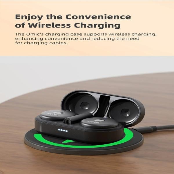 Boya Omic-D-W Wireless Microphone,Noise Cancelling Wireless Microphones for iPhone with Wireless Charging Case & Magnetic Clip, Lightning connector-Black-Omic-D(black)