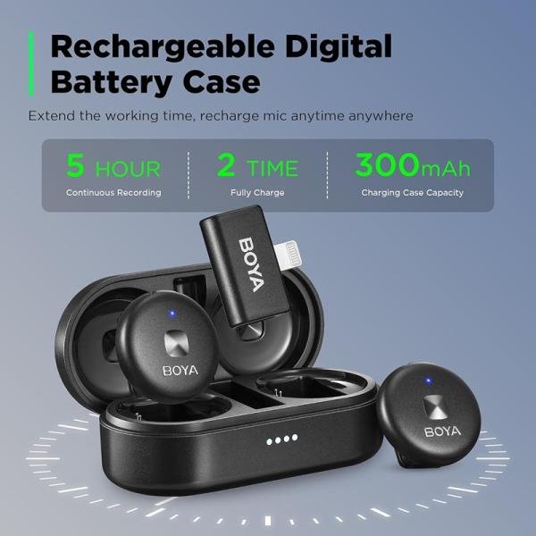 Boya Omic-D-W Wireless Microphone,Noise Cancelling Wireless Microphones for iPhone with Wireless Charging Case & Magnetic Clip, Lightning connector-White-Omic-D(white)