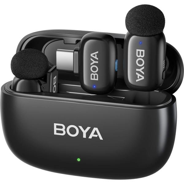 Boya Boyamini 2.4GHz Wireless Microphone for iPhone/iPad Android Device with 2 Plugs&2 Ultra Mini Mics with 30H Usage-Black-BOYAMINI