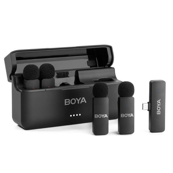 Boya BY-V4U Wireless Lavalier Microphone for iPhone 15/16 Series Type C Smartphone with charging case, 4-channel Omnidirectional Noise Canceling Lapel Mics-BY-V4U
