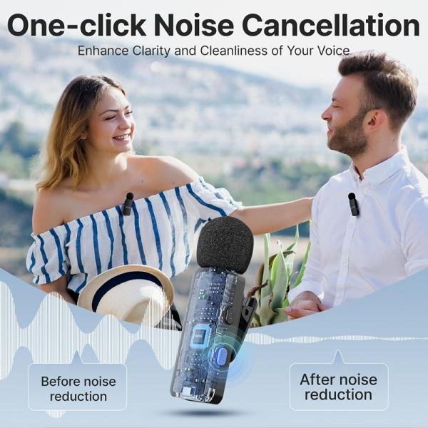 Boya BY-V4U Wireless Lavalier Microphone for iPhone 15/16 Series Type C Smartphone with charging case, 4-channel Omnidirectional Noise Canceling Lapel Mics-BY-V4U