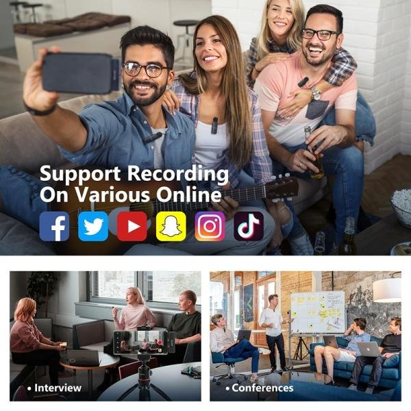 Boya BY-V4U Wireless Lavalier Microphone for iPhone 15/16 Series Type C Smartphone with charging case, 4-channel Omnidirectional Noise Canceling Lapel Mics-BY-V4U