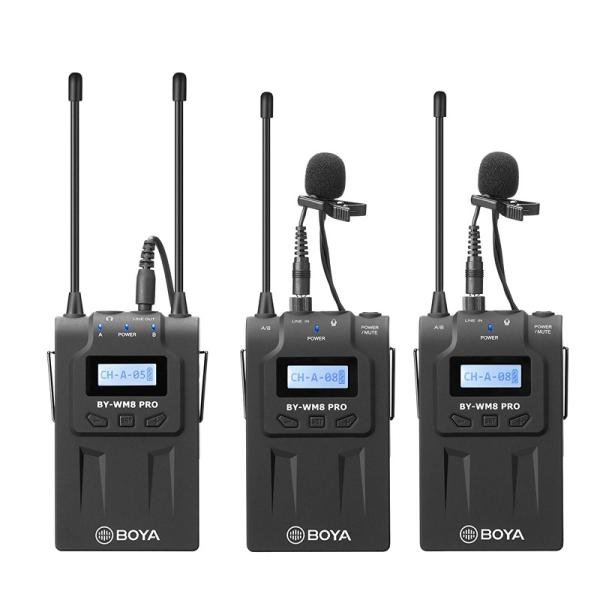 Boya Wireless Lavalier Microphone System Audio Recorder with 2 Bodypack Transmitters, 1 Portable Receiver Compatible for Canon Nikon Sony Panasonic DSLR Camera-BY-WM8 Pro-K2