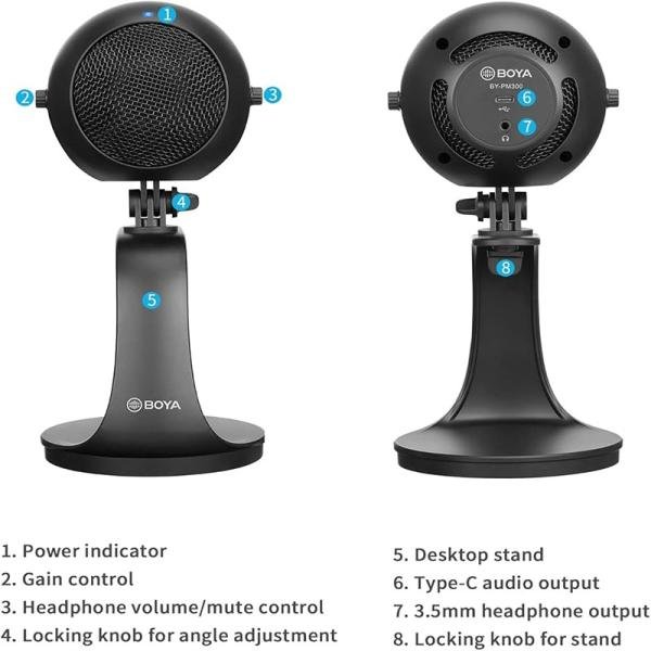 Boya Desktop microphone USB Type-C, USB 2.0 cable included-BY-PM300