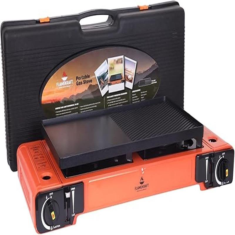 Procamp FLAMEKRAFT PORTABLE DOUBLE BURNER GAS STOVE WITH BACK COVER - PRO000183